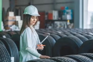 Engineer checking tires